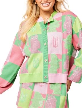 Queen Of Sparkles WICKED Pink And Green Sequin Colorblock Cardigan